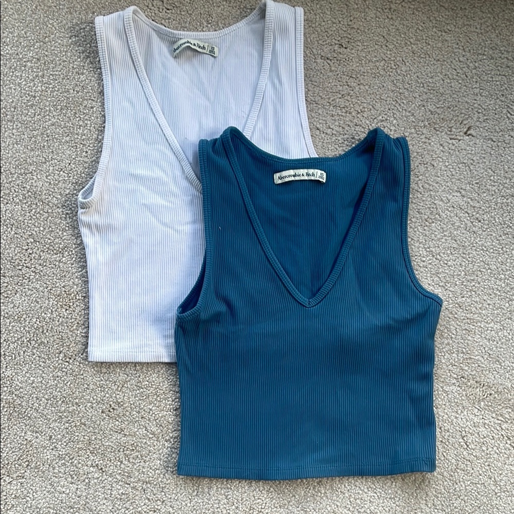 Abercrombie White and Blue Ribbed Crop Tank Tops